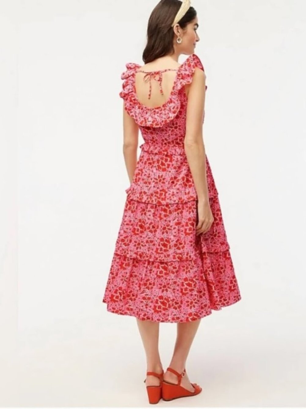J.Crew Ruffle Midi Dress in Azalea Belvedere Red